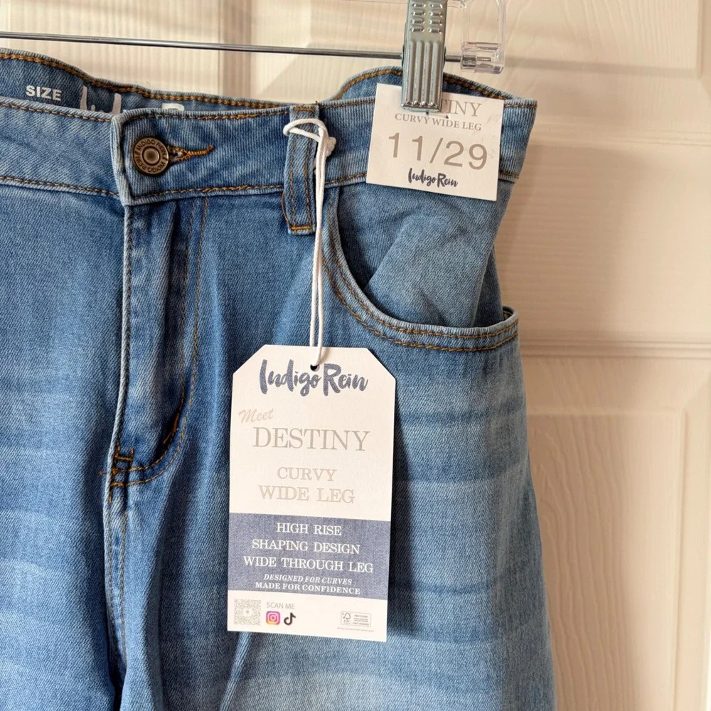 Indigo‎ Rein Destiny Curvy Wide Leg Jeans High Rise Light Wash Blue Size 11/29